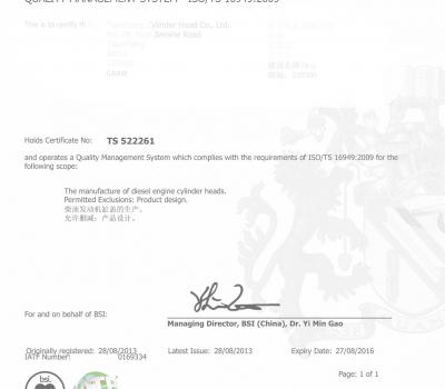 TS16949 Quality licence